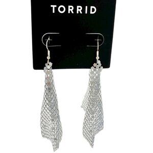 Torrid Silver Mesh Kite Earrings with Fishhook Backs Shimmer Lightweight NEW